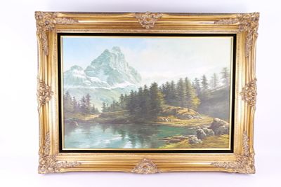 Oil on Canvas by Martin - Mountain Landscape. Oil on Canvas by Martin. Depicting a Mountainous 