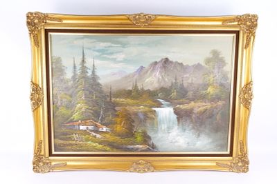 Oil on Canvas by W. Henry - Waterfall. Oil on Canvas by W. Henry. Depicting a Waterfall 