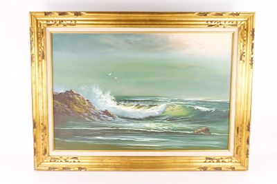 Oil on Canvas by Williams - Ocean Waves. Oil on Canvas by Williams. Depicting a Coastal Ocean 