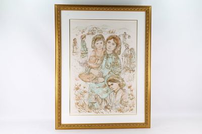 Oversized Framed Artist Proof Lithograph by Hibel - Family in the Field. Oversized Framed Artist 