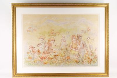 Oversized Framed Artist Proof Lithograph by Hibel - Fields Near Grenoble. Oversized Framed 