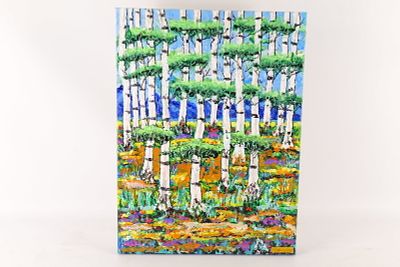 Ruffino Lubis NYC Original Mixed Media Textured Painting - Birch Landscape. Ruffino Lubis NYC 