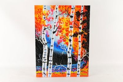 Ruffino Lubis NYC Original Mixed Media Textured Painting - Birch Landscape. Ruffino Lubis NYC 