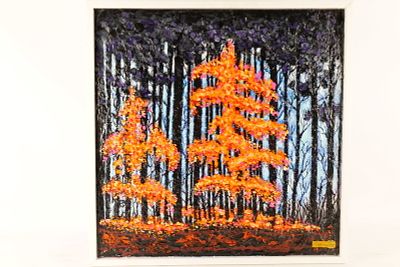 Ruffino Lubis NYC Original Mixed Media Textured Painting - Autumn Embers. Signed on back. Dated 