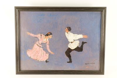 Mid-Century Oil on Canvas by Moura Chabor - Folk Dancers. Mid-Century Oil on Canvas by Moura 