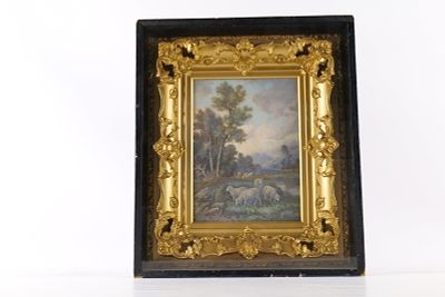 19th Century Oil on Canvas - Landscape with Sheep. 19th Century Oil on Canvas. Depicting a 