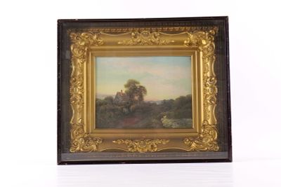 19th Century Oil on Canvas by E. Cole - Cottage Landscape. 19th Century Oil on Canvas by E. 