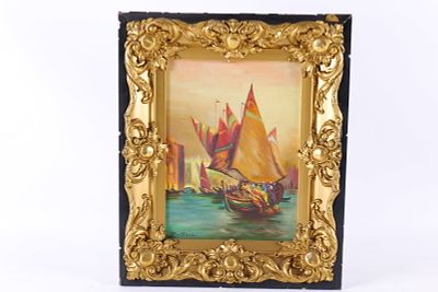 Antique Oil on Canvas by R.M. Shea - Boats. Antique Oil on Canvas by R.M. Shea. Depicting boats 