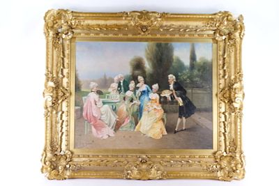 Monumental 19th Oil on Canvas by Jules Garson (1910-. Depicting a French Outdoor Scene of Women 