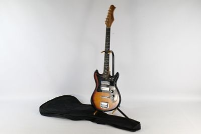 Vintage 1970's Harmony H-802 Double Cutaway Electric Guitar. Iconic 3 Color Sunburst Finish. 