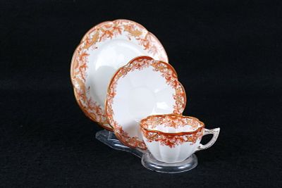 Antique 1891 Wileman Foley (Pre-Shelley) Teacup Trio. Fairy Shaped with Sunflower and Leaf 