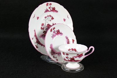 Vintage Shelley Bone China "Castle" Pattern Trio Set. Pink Scalloped #13638. Comes with Cup 