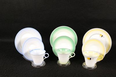 Lot of 3 Vintage Shelley Trios - All Regency Shaped. Including Blue Banded #11988, "Blocks and 