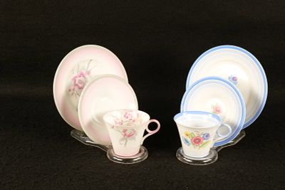 Lot of 2 Vintage Shelley Art Deco Tea Trios - Both Regent Shaped. Including Lawleys of Regent 