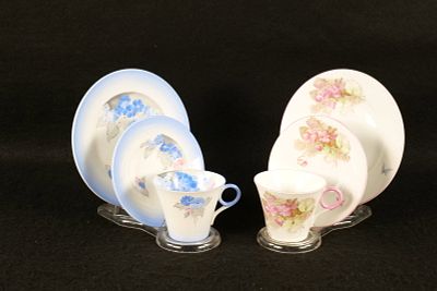 Lot of 2 Vintage Shelley Regent Pattern Tea Trios. Including Phlox - Pink and Blue #12189 and 