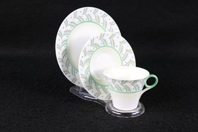 Vintage Shelley Art Deco "Chevrons" Tea Trio - Regent Pattern. Patten #13084. Grey Print - 