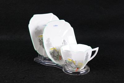 Vintage Shelley Bone China Trio Set - Gate and Path. Vintage Shelley Bone China Trio Set - Queen 