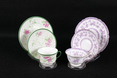 Lot of 2 Antique Wileman/Shelley Tea Trios. Including Wileman & Co Violet Purple Scroll and 