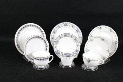 Lot of 3 Shelley Bone China Teacup Trios. Including Kenneth Shape #11206 Black Border, Jewel 