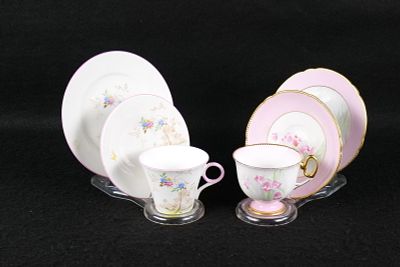 Lot of 2 Shelley Bone China Teacup Trios. Including Regent Shaped Pattern #076 Trees and 