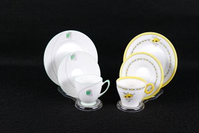 Lot of 2 Shelley Bone China Teacup Trios. Including Oxford Yellow Poppies #12590 Circa 