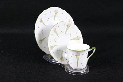 Antique Shelley Late Foley "Olympic Torch" Tea Trio. Circa 1910-1916. Pattern #7924. Dorothy 