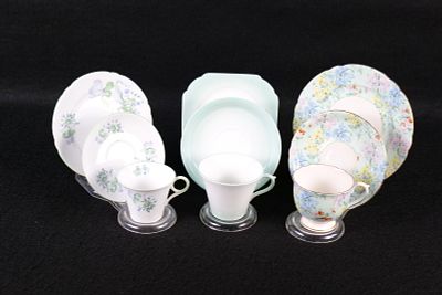 Lot of 3 Vintage Shelley Bone China Tea Trios. Including Melody Chintz Henley Shaped #12974 