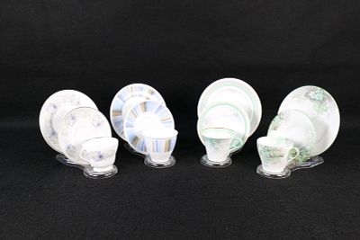 Lot of 4 Vintage Shelley Bone China Tea Trios. Including Oxford Shaped "Spurge" Blossoms in 