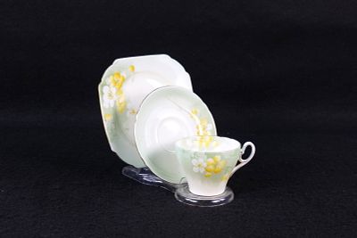 Vintage Shelley Bone China "Japonica" Tea Trio - Circa 1940's. Cambridge Shaped - Mint Green 