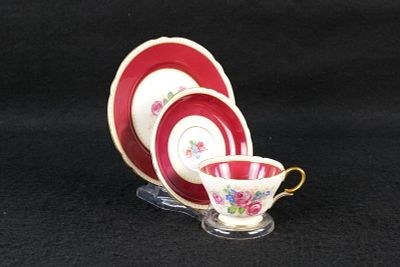 Vintage Shelley Maroon Rose Teacup Trio - Pattern #12852 - Colorway #41 - Henley Shaped. Circa 