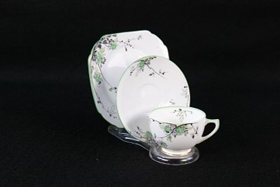 Shelley Blossoms and Branches Tea Trio - Devon Shaped. Pattern #064. Circa 1940's. This Shelley 
