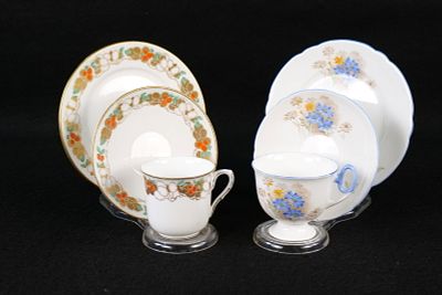 Lot of 2 Vintage Shelley Bone China Tea Trios. Including Daisies and Butterflies #2225 Mayfair 