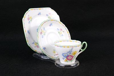 Vintage Shelley Bone China "Wild Flowers" Tea Trio. Cambridge Shape. Pattern #12631. Circa 