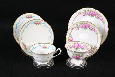 Lot of 2 Vintage Shelley Floral Tea Trios. Including Cabbage Rose #10837 - Gainsborough Circa 