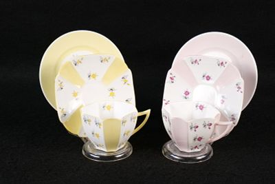 Lot of 2 Shelley Bone China "Charm" Tea Trios. Both 13894. Queen Anne Shape. Circa 1957-1966. 