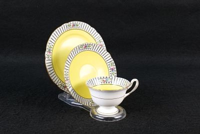 Antique Shelley Art Deco China Trio Set. Antique Shelley China Trio Set - Art Deco Yellow & 