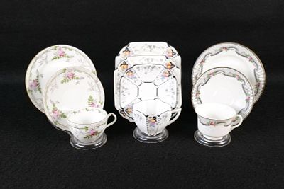Lot of 3 Shelley Bone China Tea Trios. Including Kenneth Black Border & Roses #11005 - Circa 
