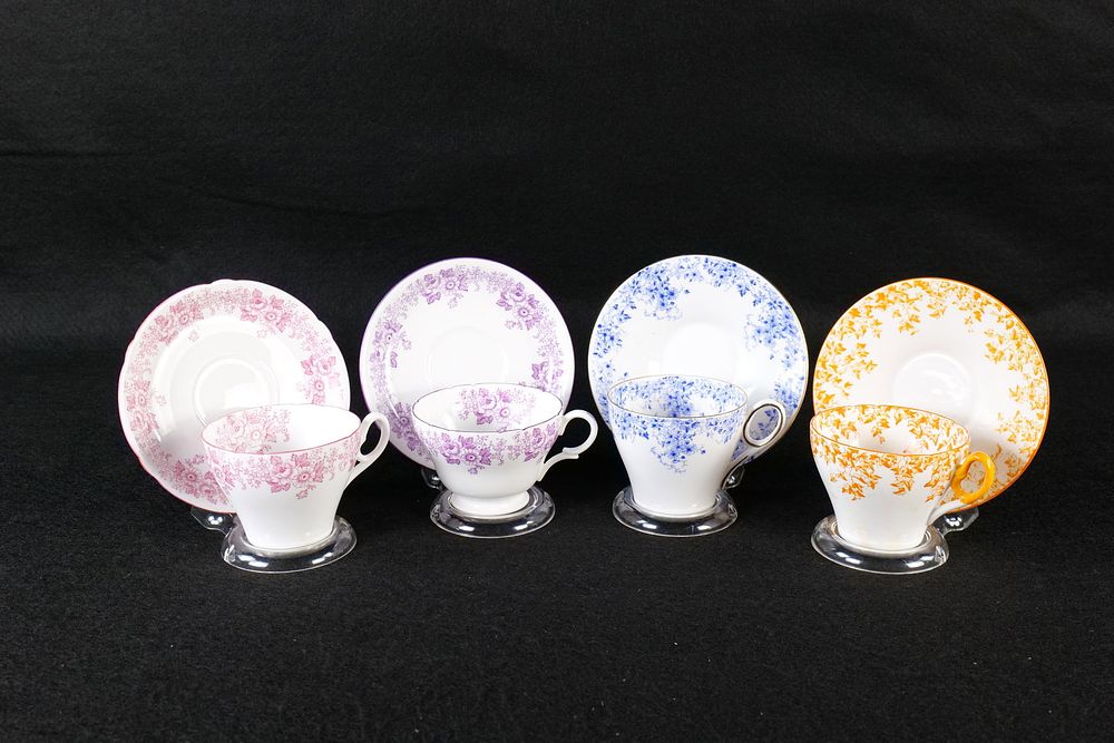 Lot 188: Lot of 4 Floral Border Teacup and Saucers