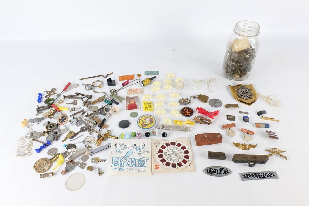 Lot 221: Lot of Assorted Keys, Military, and Toys