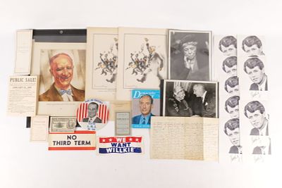 Lot of Democratic Party Ephemera. Prints, Pins, Booklets and More. Some discoloration. All 