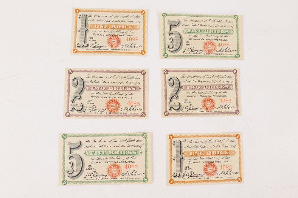 Lot 163: Buffalo Catholic Institute, NY 1, 2, & 5 Brick Donations - 1894