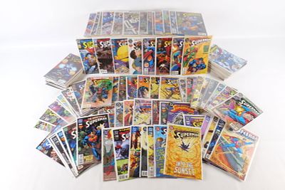 Long Box of Superman Comics. Including Adventures of Superman, Man of Steel, and Man of 