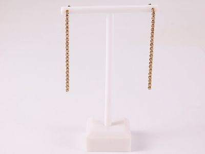 Pair of 14k Yellow Gold and Diamond Drop Earrings. Multiple small round diamonds dropping down 