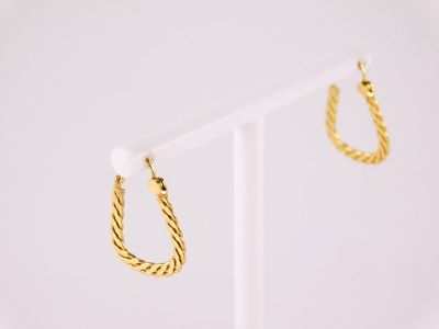 Pair of 14k Yellow Gold Hoop Style Earrings. Has a flat chain linked hoop. Measures 3/4". 