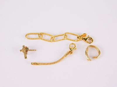 Lot of 14k Yellow Gold Investment Scrap. Includes 2 Chain Extenders, 1 Cross Earring, and 