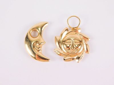 Lot of 2 14k Yellow Gold Celestial Earring Charms. Including Man in the Moon measuring 3/4" and 