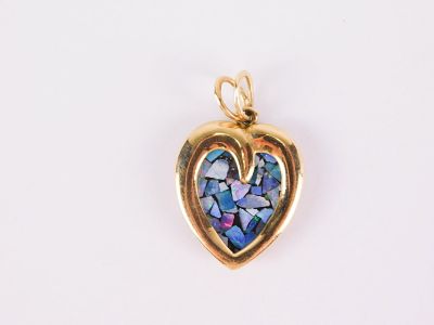 14k Yellow Gold & Mosaic Opal Heart Pendant. 14k Yellow Gold &amp; Mosaic Opal Heart Pendant. 