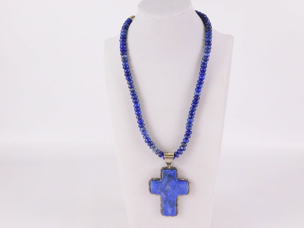 Lot 189: Jay King Sterling & Lapi's Lazuli Statement Cross Beaded Necklace