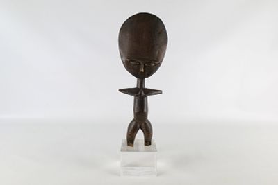 Wooden Akuaba Ashanti Hand Carved Fertility Doll/Figure. Comes from Ghana. Mounted on clear 