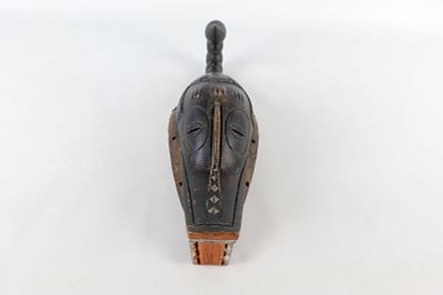 Hand Carved Wooden Tribal African Mask. In an animal - scorpion/crocodile motif . Intricately 